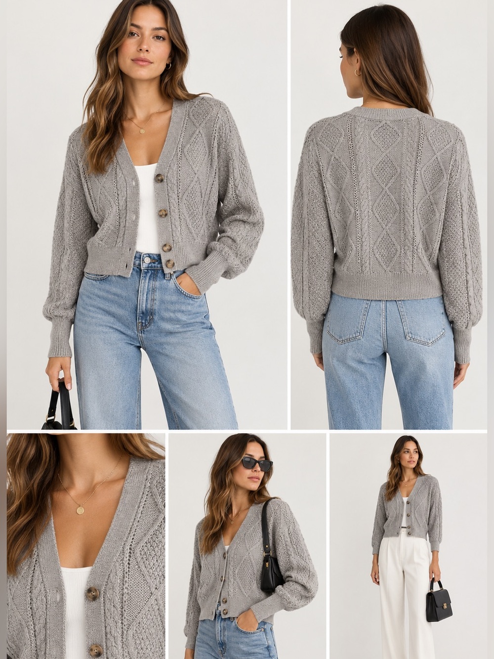 Rachel Zoe Gray Cable Knit Button-Front Cardigan